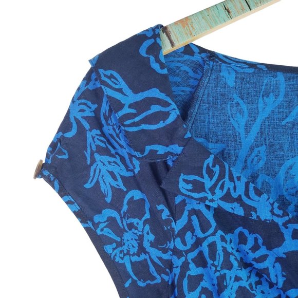 Free People Blue Floral Button-up Linen Mini Dress, Sz 0 - Picture 5 of 10